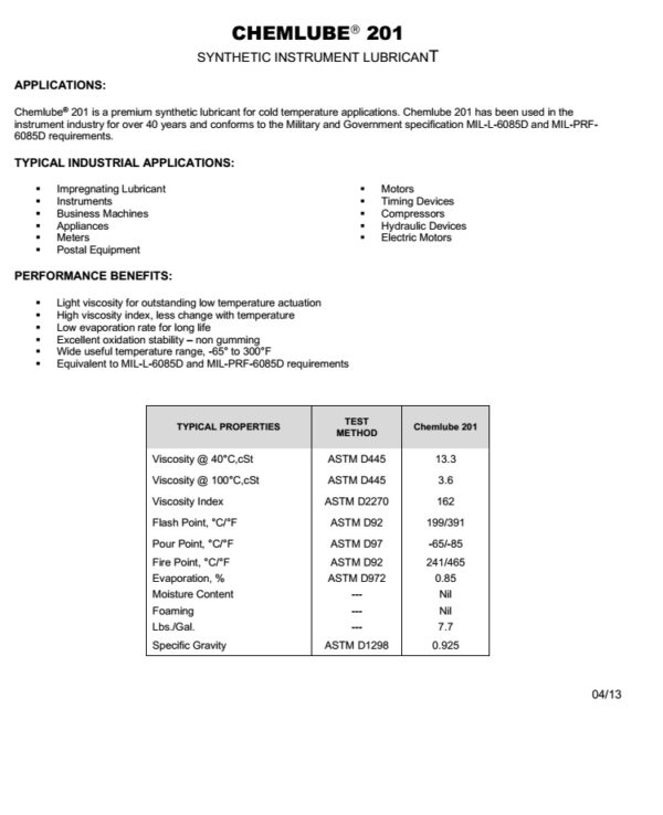 Chemlube 201 data sheet